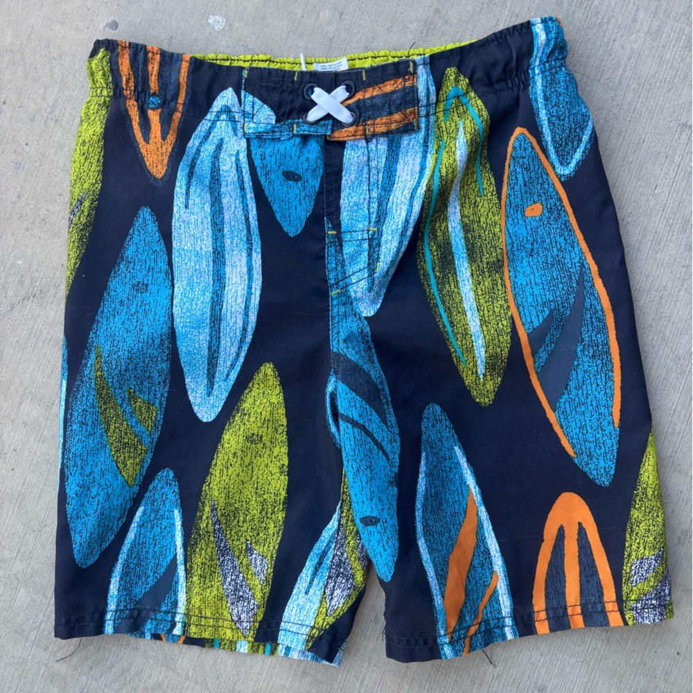 Kids Blue and Orange Surfboard Swim Shorts
